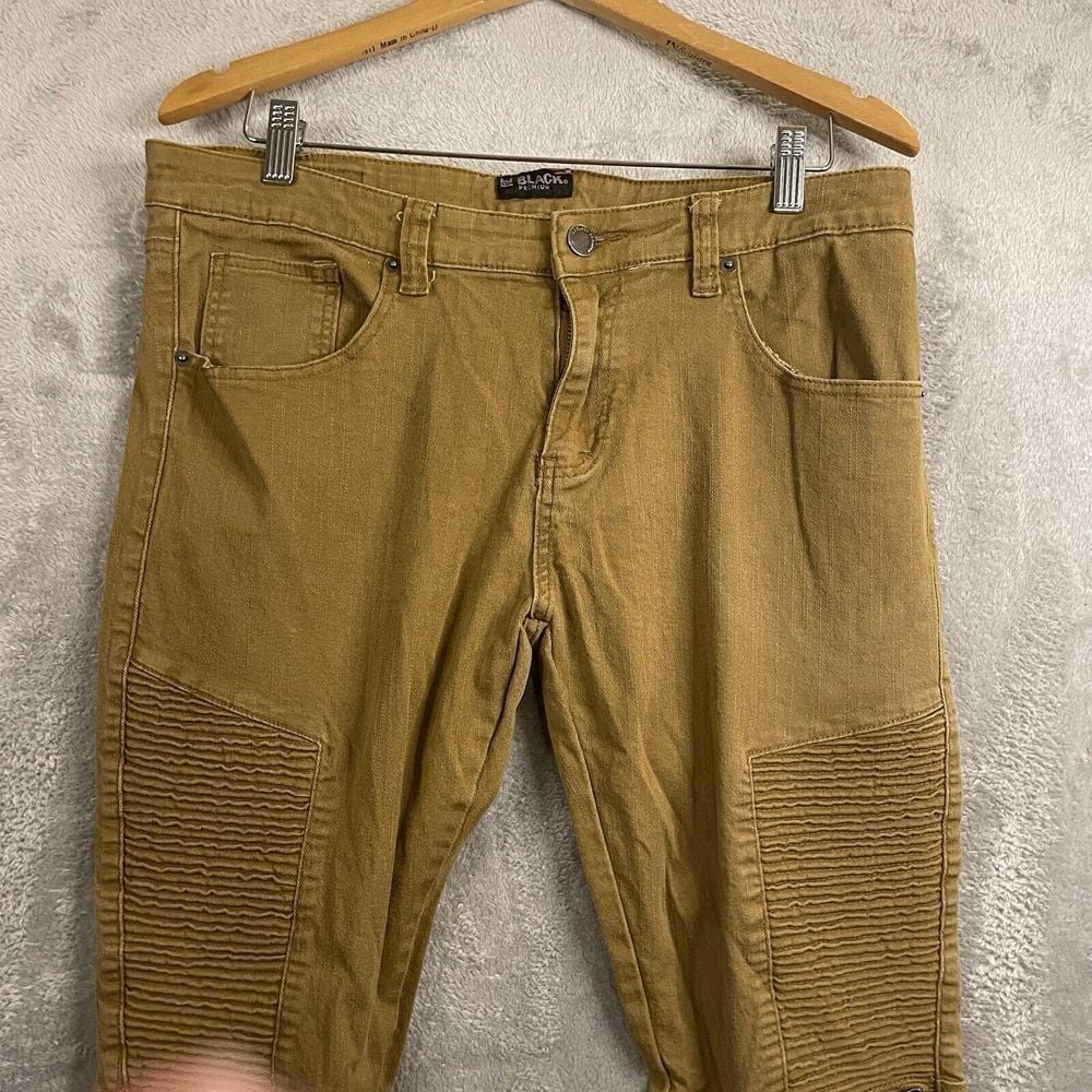 CJ Black‎ Premium Jeans Mens 34x32 Brown Skinny Flex Moto Stretch Zips